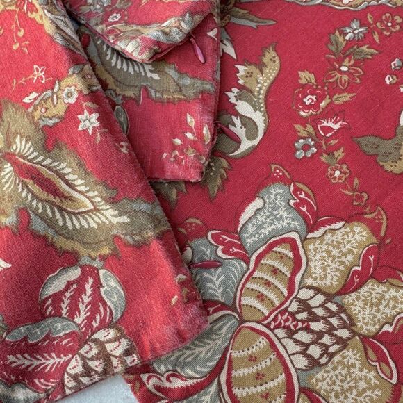 Lot of 3 Pottery Barn Pillow Covers Jacobean Floral Large 24”x24” Red Linen - Picture 6 of 9
